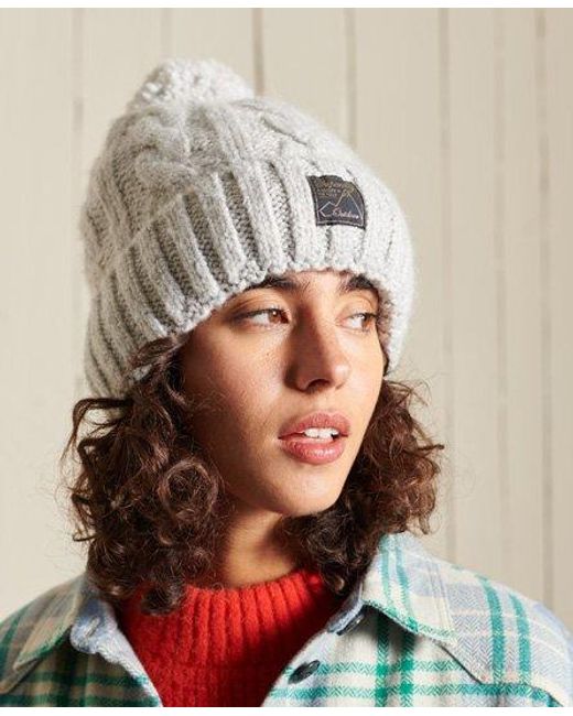 Superdry Tweed Cable Beanie in Light 