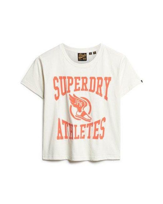Superdry Varsity T-shirt Met Flockprint En Aansluitende Pasvorm in het White