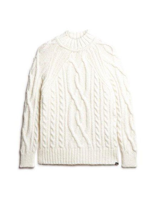 Superdry White High Neck Cable Knit Jumper