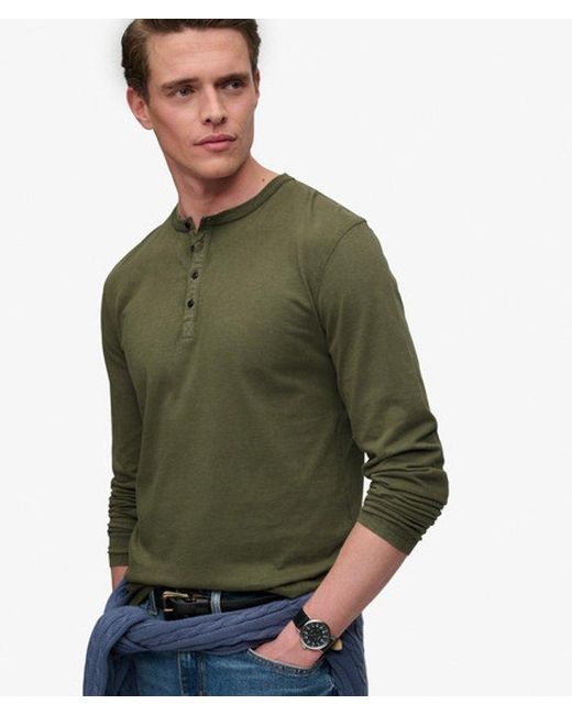 Superdry Green & Co Slub Long Sleeve Jersey Henley Top for men