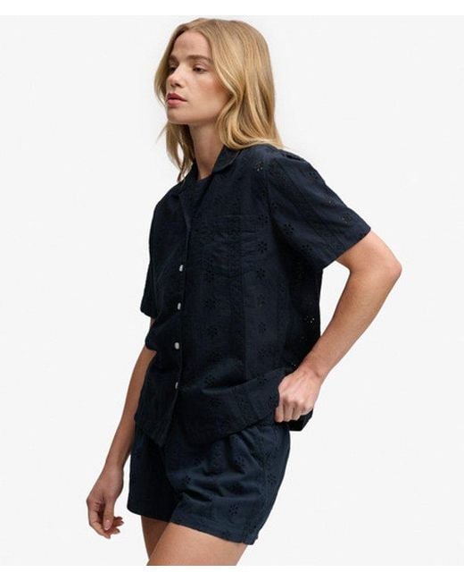 Superdry Blue Heritage Broderie Short Sleeves Shirt