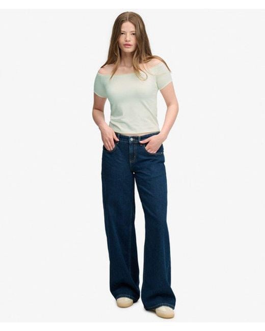Superdry White Bardot Short Sleeve Off Shoulder Top
