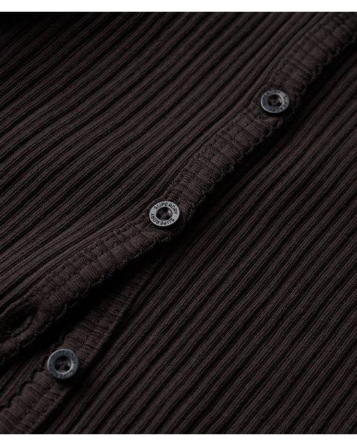 Superdry Black Ladies Slim Fit Ribbed Essential Button Through Long Sleeve Top
