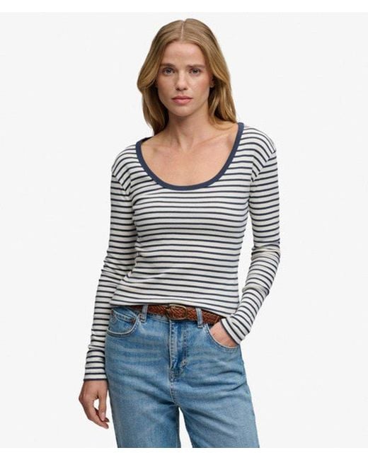 Superdry Blue & Co Athletic Essentials Striped Long Sleeve Top