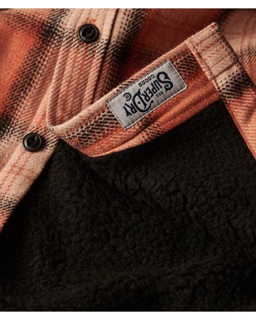 Superdry Orange Fleece-Lined Wool Check Overshirt Roderick Check for men