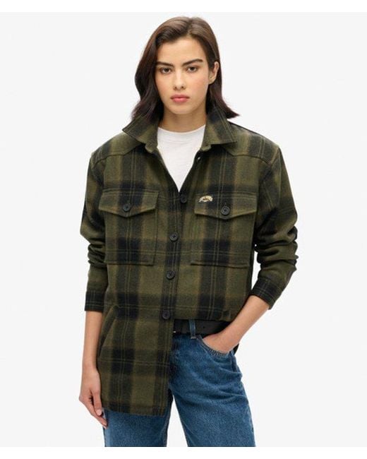 Superdry Green Borg Check Overshirt