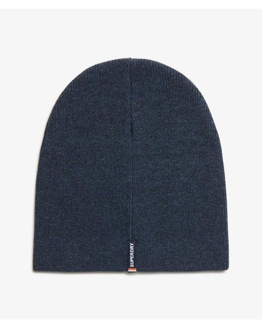 Superdry Blue Essential Logo Knitted Beanie Hat for men