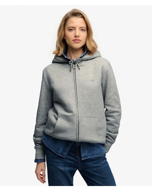 Superdry Gray Essential Borg Lined Zip Hoodie