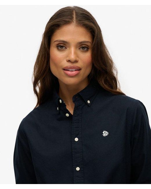 Superdry Blue Slim Oxford Button Down Long Sleeve Shirt