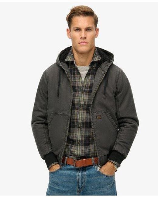 Superdry Gray Vintage Workwear Hooded Bomber Jacket for men