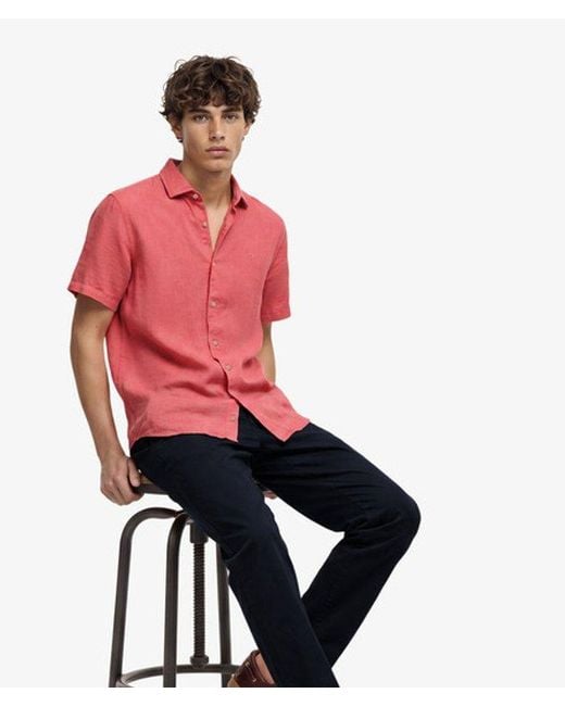 Superdry Red & Co Riviera Short Sleeve Linen Shirt for men