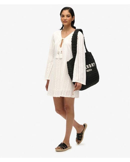 Superdry Natural Cotton Lace Detail Ibiza Mini Dress