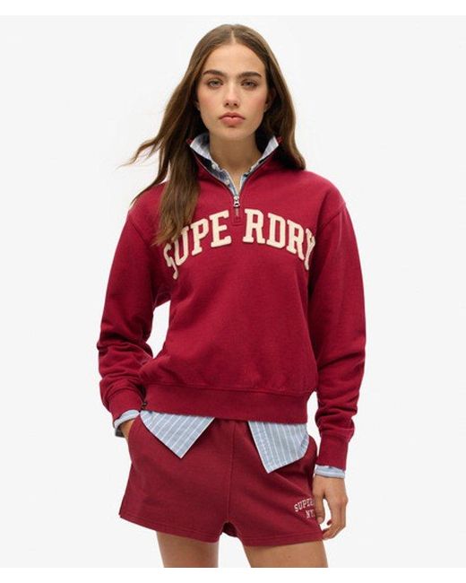 Superdry Red Athletic Essentials Applique Half Zip Sweatshirt