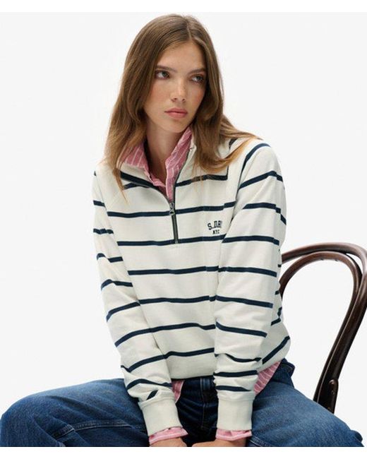 Superdry White Athletic Essentials Stripe Half Zip Sweatshirt