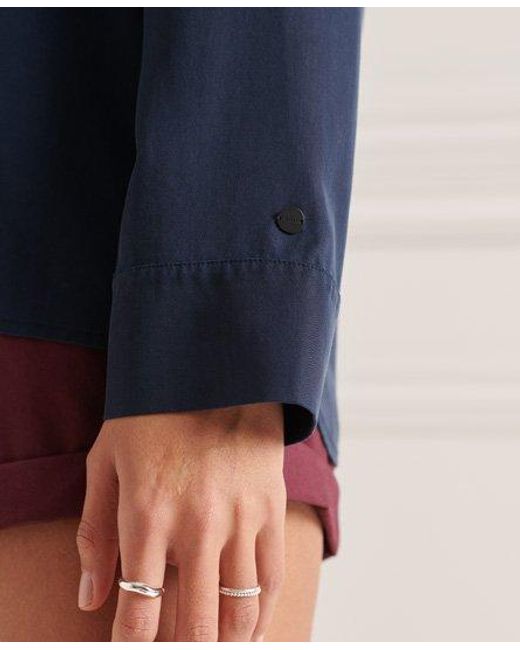 Superdry Blue Half Placket Blouse Eclipse