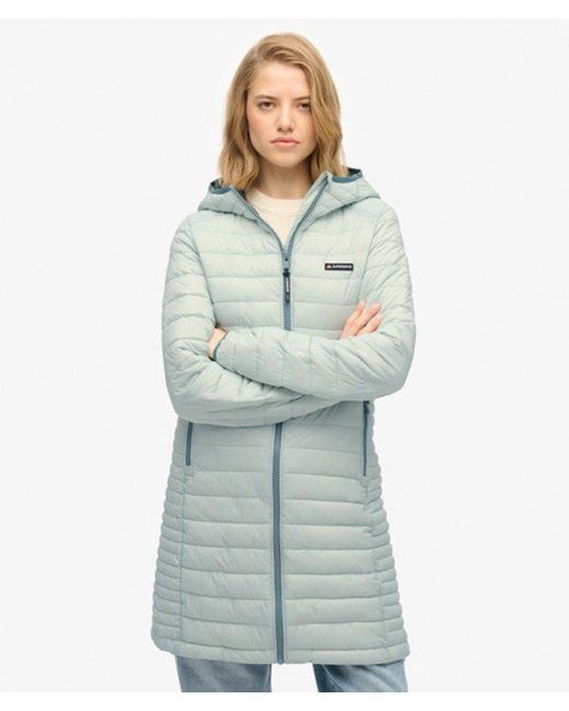 Superdry Blue Hooded Fuji Lite Mid Length Padded Jacket