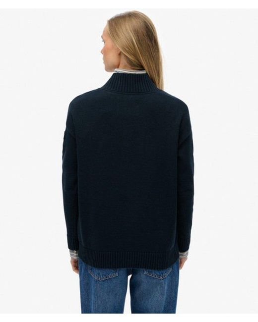 Superdry Blue Slouchy Knitted Half Zip