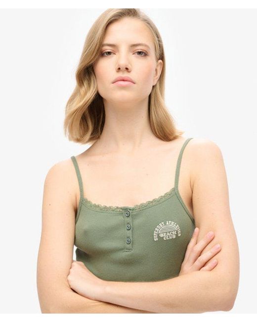 Superdry Athletic Essentials Button Down Cami Top in het Green
