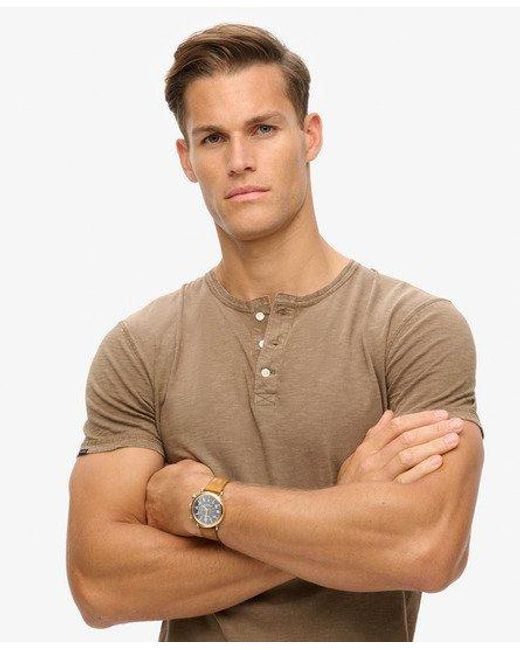 Superdry Brown Short Sleeve Grandad Top for men