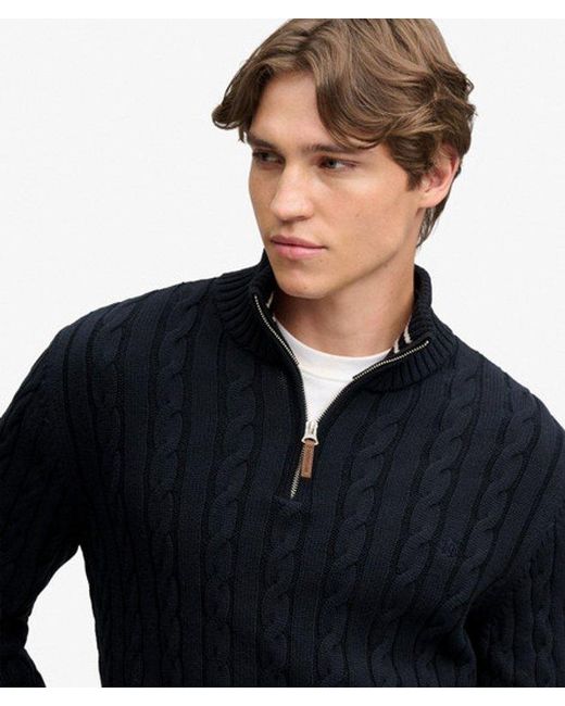 Superdry Blue & Co Organic Cotton Classic Cable Half-zip Jumper for men