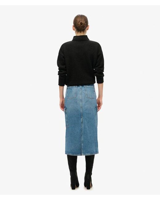 Superdry Black & Co Denim Cargo Pocket Midi Skirt