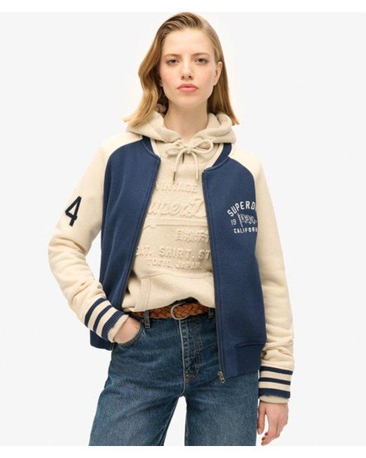 Superdry Blue & Co College Script Graphic Jersey Bomber Jacket