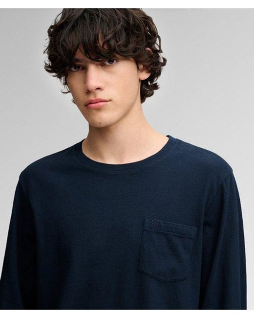Superdry Blue & Co Cotton Linen Long Sleeve Pocket Top for men