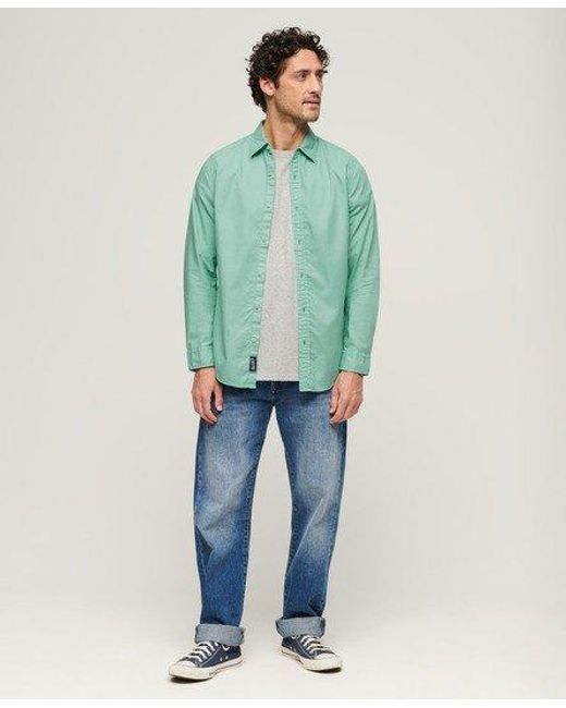 Superdry Green Overdyed Organic Cotton Long Sleeve Shirt for men