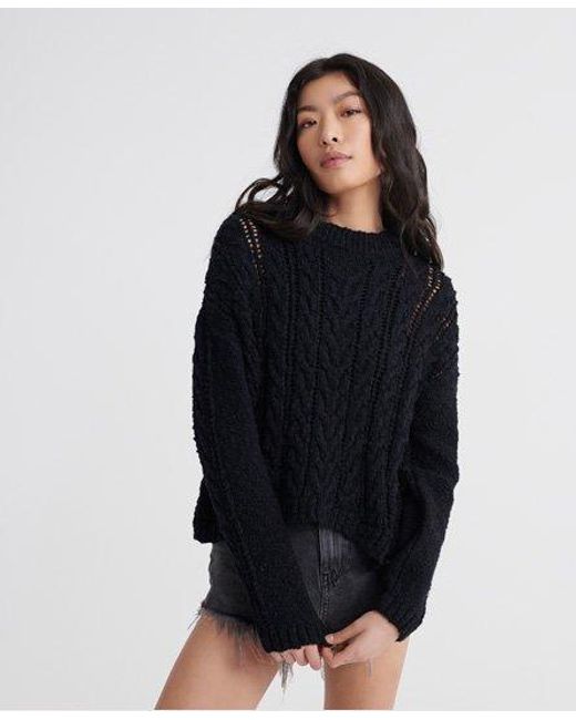 Superdry Black Layla Open Cable Knit Jumper