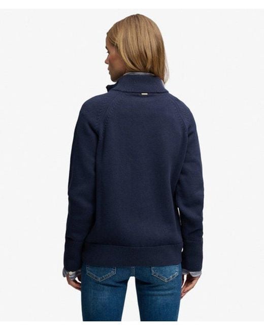 Superdry Blue Classic Cotton Knit Half Zip Jumper