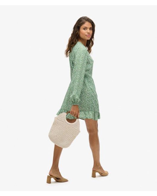Superdry Green & Co Printed Long Sleeve Wrap Mini Dress