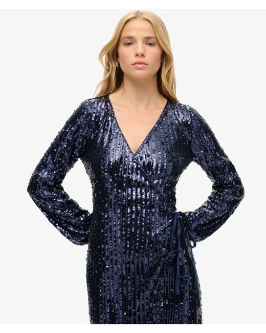 Superdry Blue & Co Slim Fit Long Sleeve Sequin Wrap Maxi Dress