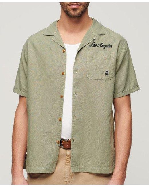 Superdry Green Classic Embroidered Resort Short Sleeve Shirt for men