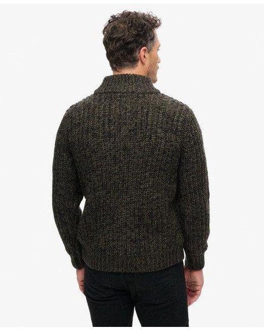 Superdry Black Chunky Knit Henley Jumper for men