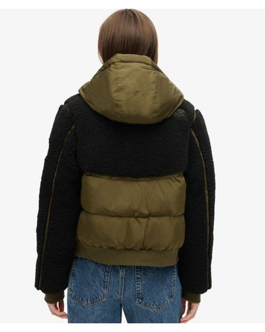 Superdry Green Ladies Everest Slim Fit Colourblock Bomber Hybrid Jacket