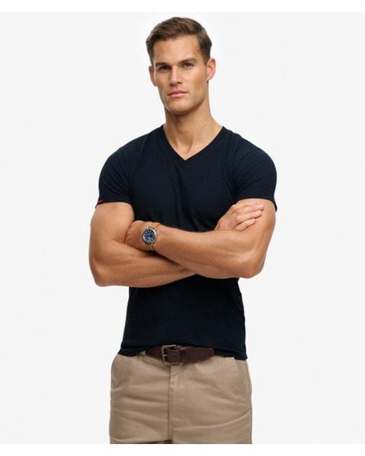 Superdry Black & Co Organic Cotton Embroidered Logo V Neck T-shirt for men