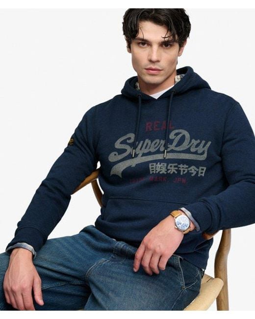 Superdry Blue & Co Vintage Logo Heritage Relaxed Hoodie for men