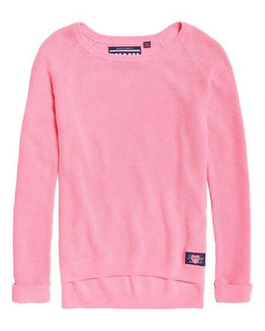 Superdry Pink Waffle Acid Wash Knit Jumper Fluro