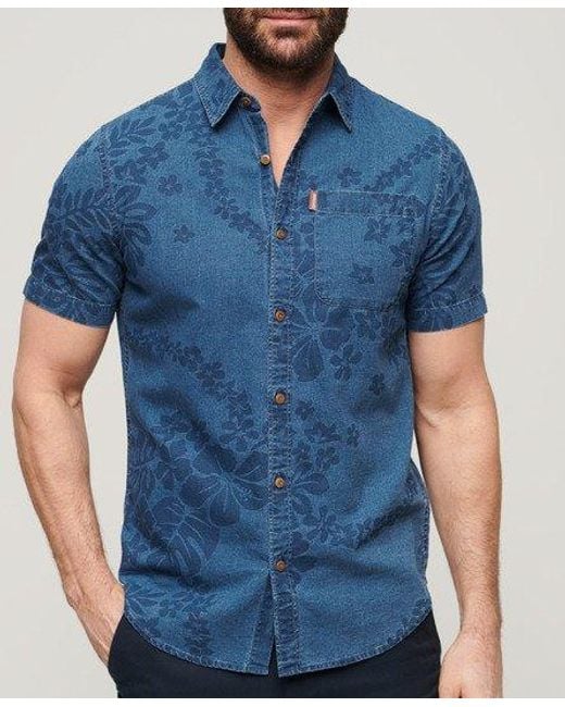 Superdry Vintage Loom Overhemd Met Korte Mouwen in het Blue voor heren