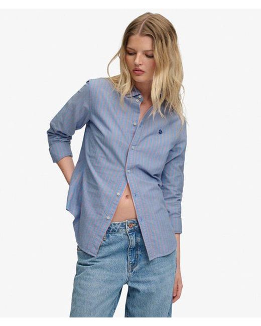 Superdry Oxford Overhemd Met Lange Mouwen Slanke Pasvorm in het Blue