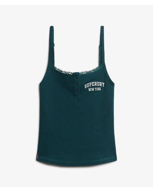 Superdry Green Athletic Essentials Embroidered Button Cami Top