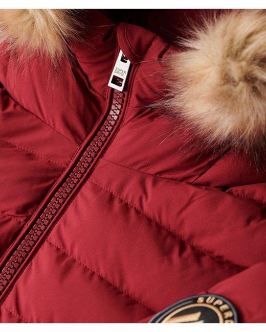 Veste rembourrée à capuche en fourrure synthétique fuji Superdry en coloris Red