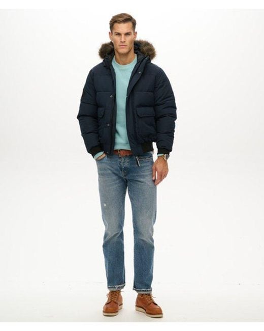 Superdry Blue Everest Hooded Puffer Bomber Jacket for men