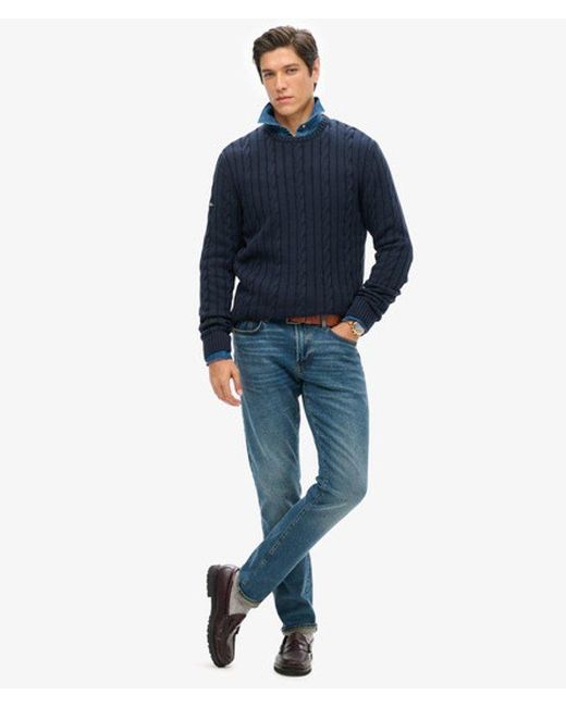 Superdry Blue & Co Cotton Classic Cable Knit Crew Jumper for men