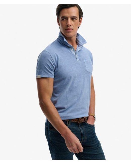 Superdry Blue & Co Classic Cotton Linen Polo Shirt for men