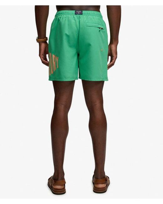 Superdry Green Printed Logo 16-Inch Swim Shorts for men