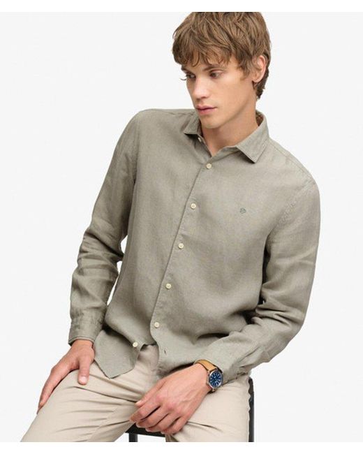 Superdry Gray & Co Riviera Long Sleeve Linen Shirt for men