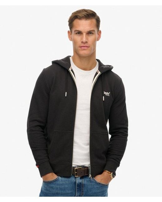 Superdry Black Essential Logo Zip Hoodie Half Brushed for men