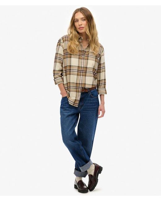 Superdry Brown Check Flannel Boyfriend Shirt