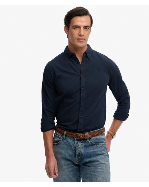Superdry Blue & Co Vintage Destroy Pique Long Sleeve Shirt for men